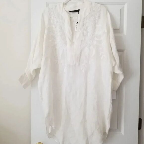 NWT Zara White Linen Jacquard Embroidered Tunic - Picture 7 of 16